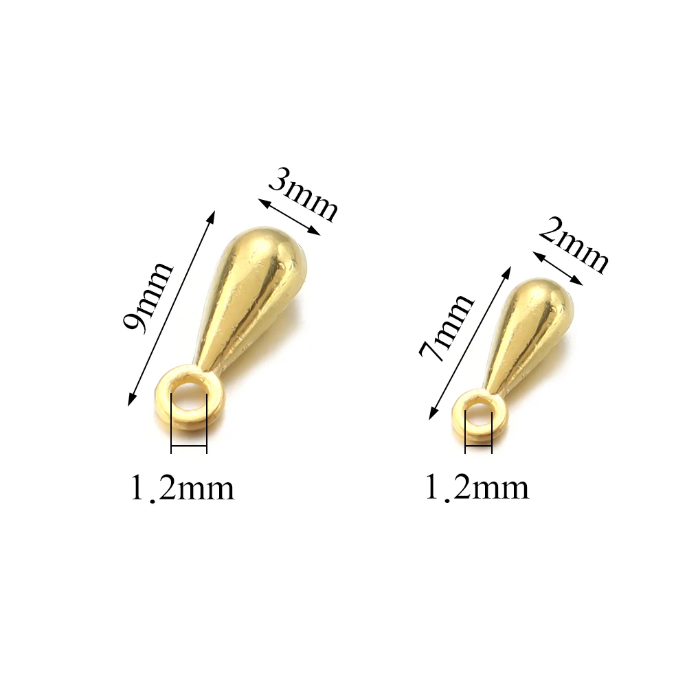 SAUVOO 100/200pcs 2*7 3*9mm Alloy Water Drop End Beads Gold Silver For Extender Tail Chain Pendant DIY Jewelry Making Findings
