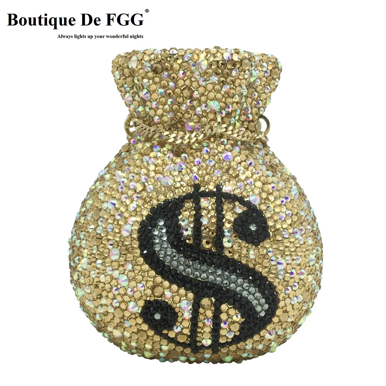 

Boutique De FGG Novelty Design Money Pouch Rhinestone Clutch Bag, Handmade Golden Crystal Evening Bags, Party Prom Mini Clutch
