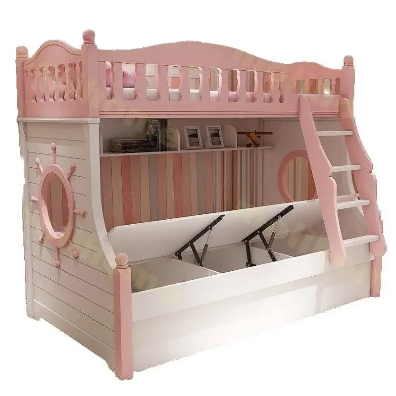 سرير أطفال طفل مونتيسوري سرير أطفال غرفة نوم أطفال تصميم وردي سرير ذو طابقين Letto أثاث أطفال مونتيسوري
