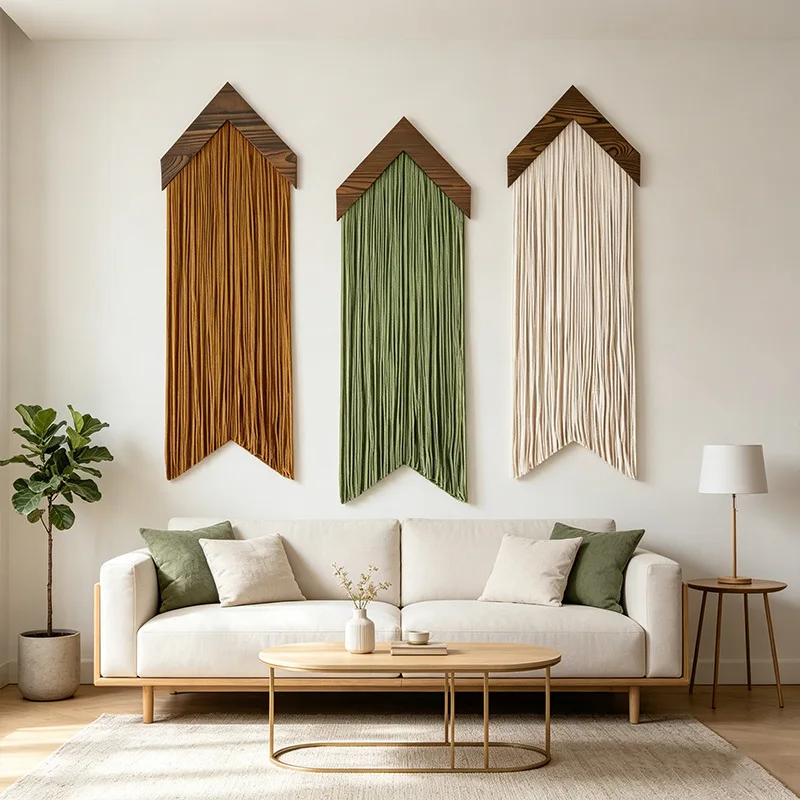 Bohemian Hotel Wall Decoration Tapestry Cotton Rope Weaving Vertical Fringed Diamond Board Wall Decoration Accessories