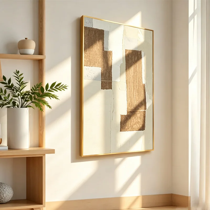 Wabi wind hand-painted abstract texture oil painting jute cloth collage three-dimensional real painting high-end hotel