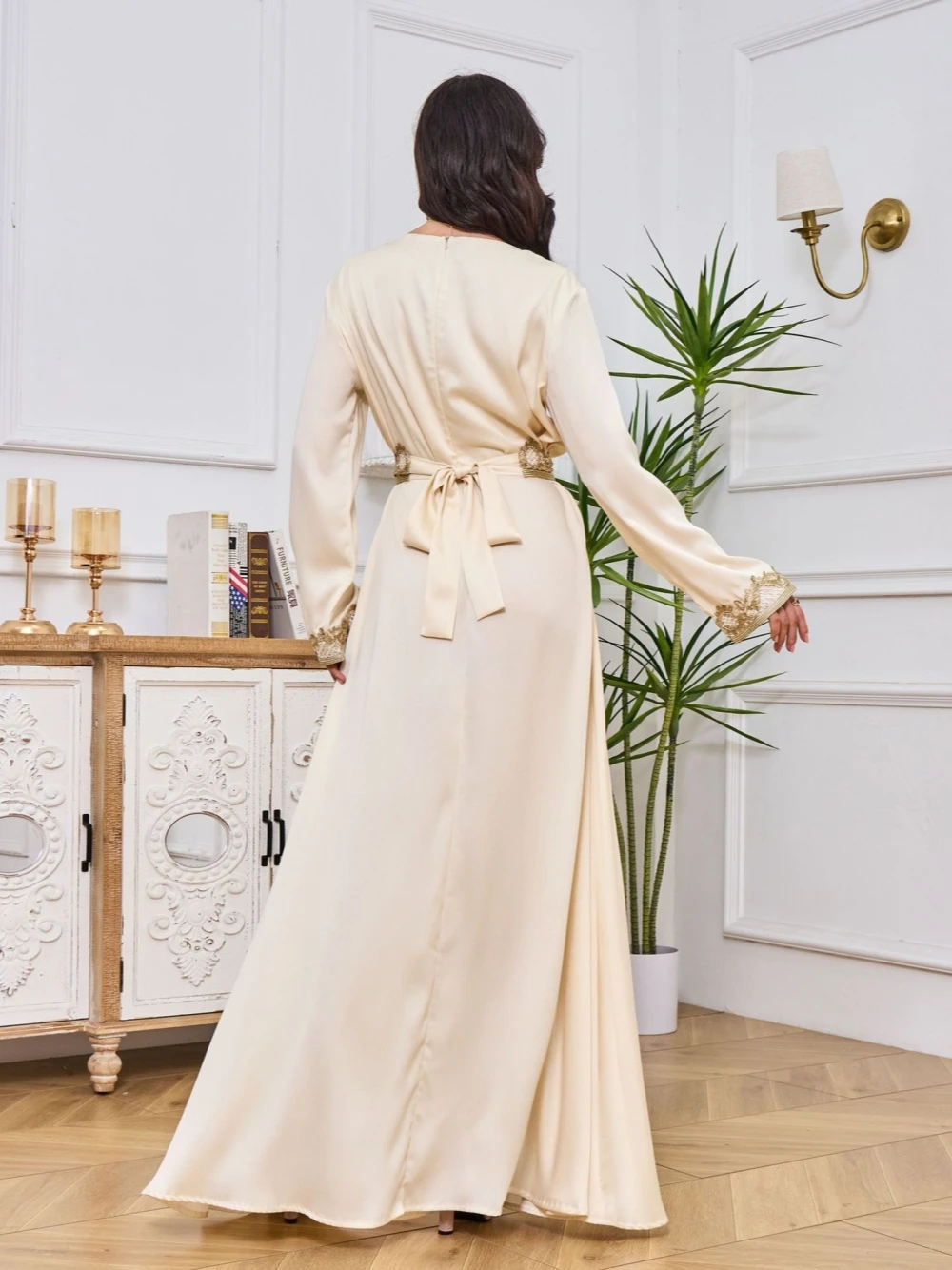 Elegant Apricot Embroidery Evening Dress Formal Occasions Women Muslim A-line Prom Gown Customized Fashion Birthday Arabic Robe