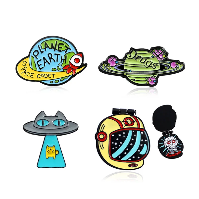 

helmet Star Planet Surround "DRUGS" Earth Pins PLANET EARTH SPACE CADET Brooch Enamel Pins Badge Space Ship Astronaut