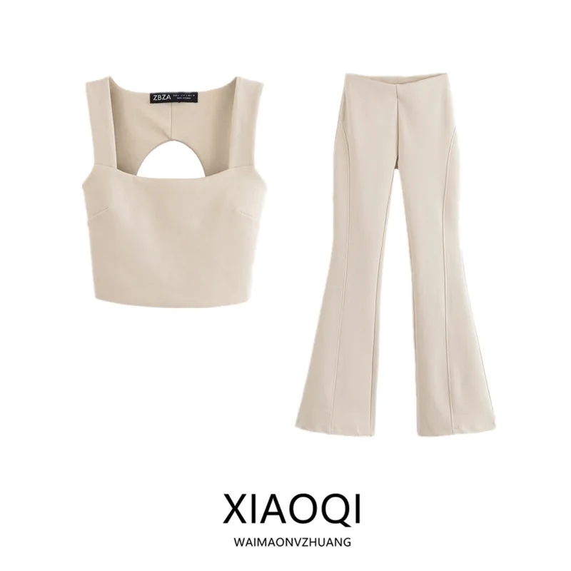 

Summer 2025 New Women's Fashion Open Design Backless Sleeveless Square Collar Short Top Elegant Style for Young Women 25-35