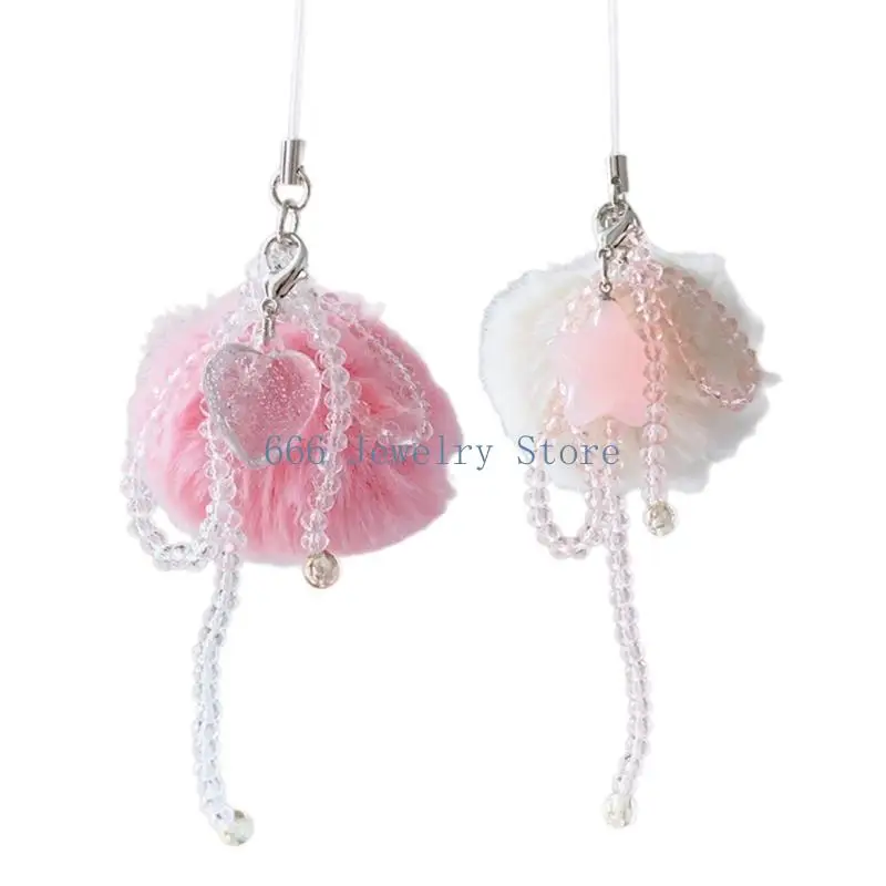 F2TD Sweet Bead Heart Star Phone Charm Straps Car Key Hangings Pendants Fashion Bag Decoration Lanyard Purse Accessories