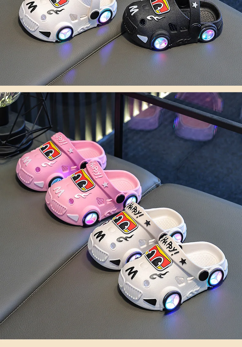Kinder-Slipper Sommer Neu Jungen Autoform mit Leuchträdern Rutschfest Weiche Sohle Baby Mädchen Strand-Slipper – Detail 18