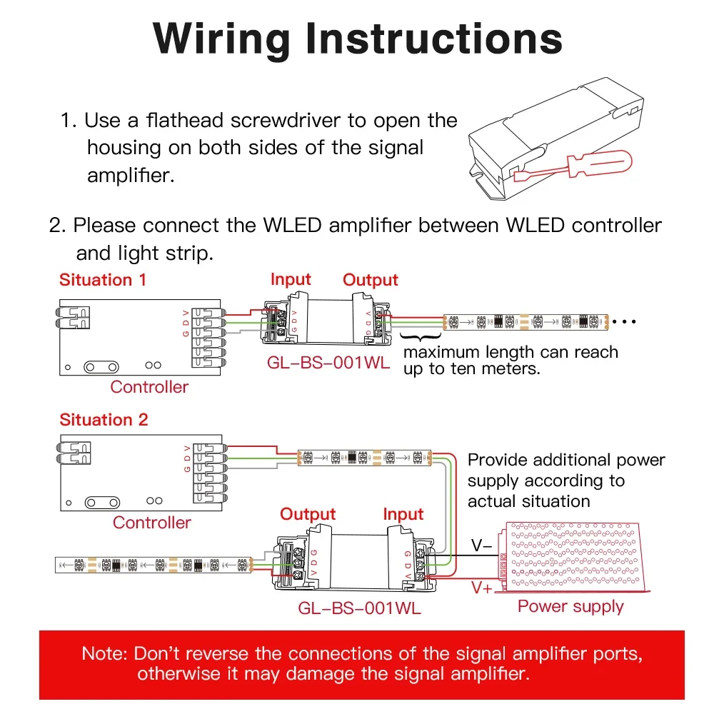 GLEDOPTO WLED Signal Amplifier 5-48V 10M Extension for WS2811 WS2812 SK6812 RGBIC Digital LED Strip Light Controller
