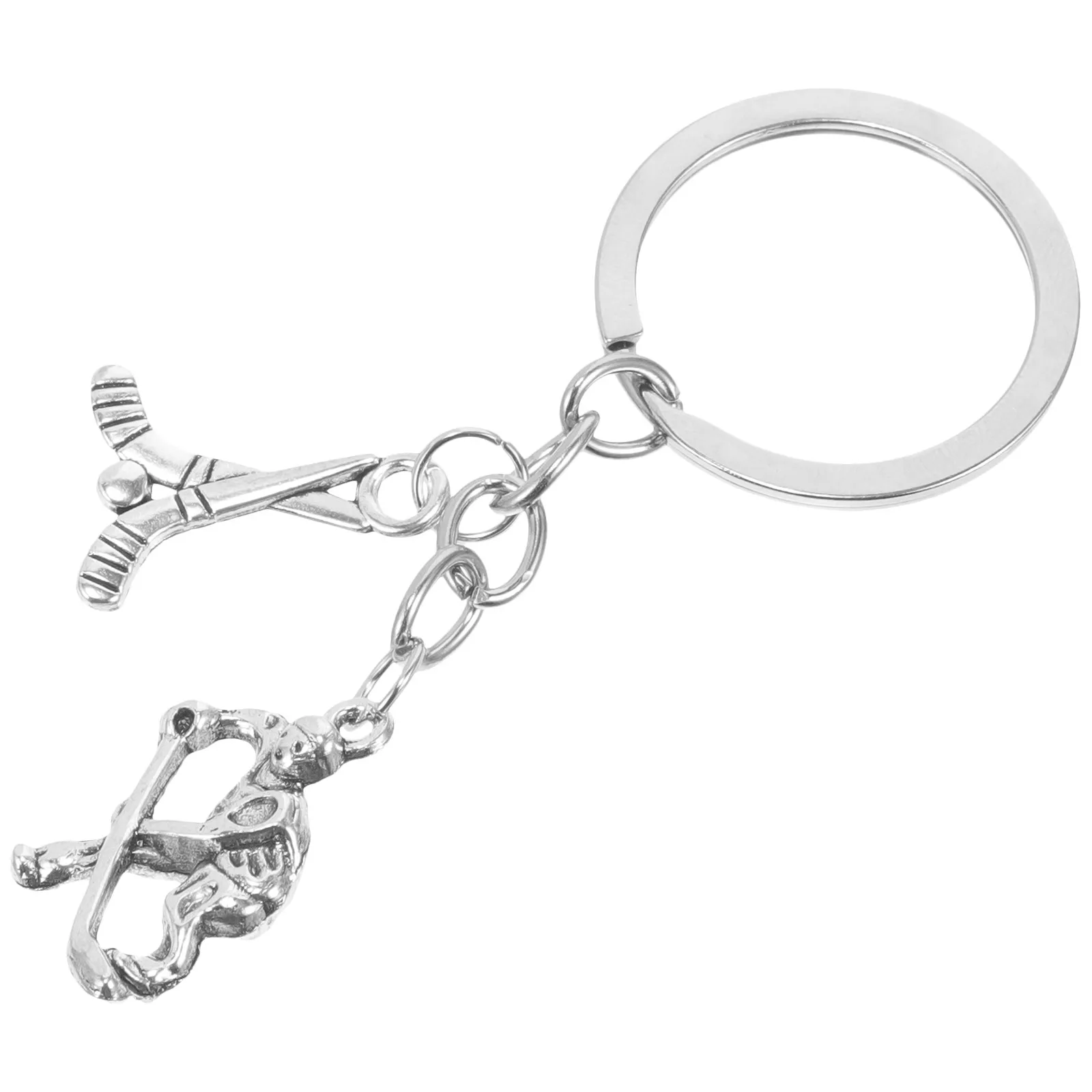 Metal Hockey Player Keychain Eye Catching Sports Themed Key Ring Pendant for Keys Bag Backpack Purse Handbag Belt Lanyard Decor