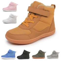 New Kid's Snow Boots Children's Outdoor Wide Toe Barefoot Shoes Warm Waterproof Winter Boots High-top Velvet Boot Size 25-36