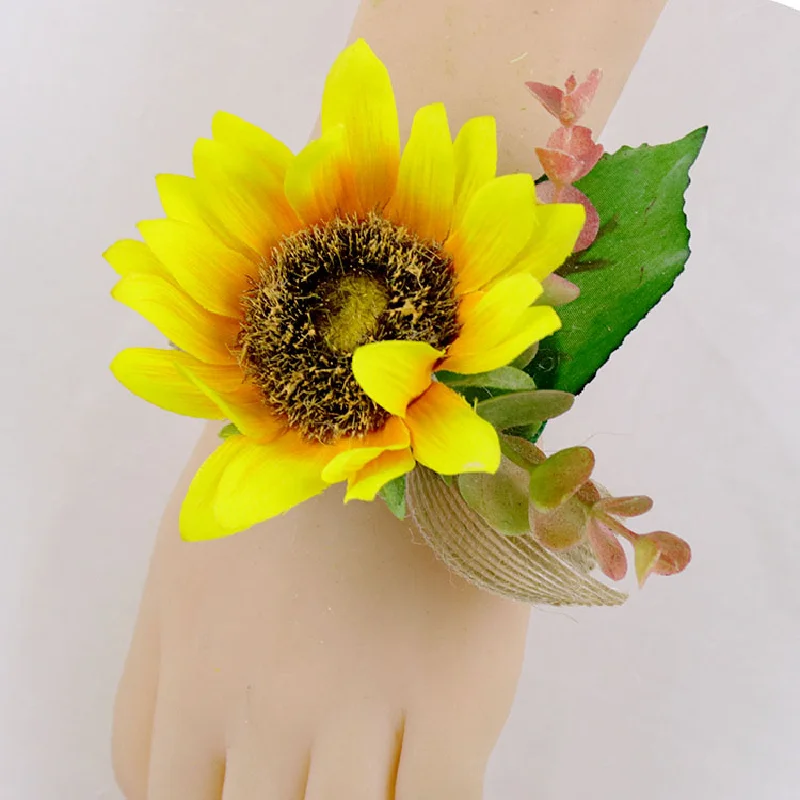 Boutonniere y Corsag de muñeca, suministros de boda amarillos, celebración Floral, invitados de apertura, 201