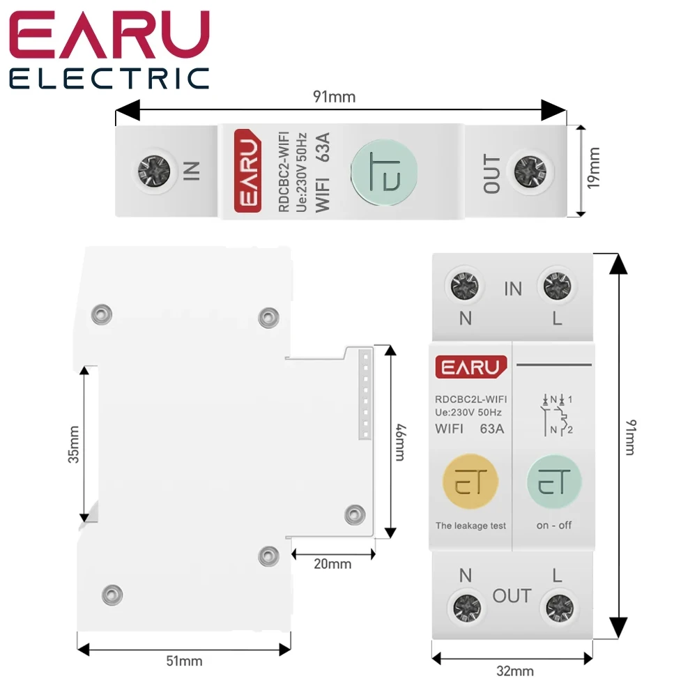 1P+N 2P Din Rail WiFi Smart Energy Meter Power Consumption kWh Leakage Circuit Breaker Timer Switch Relay Voltmeter for eWeLink