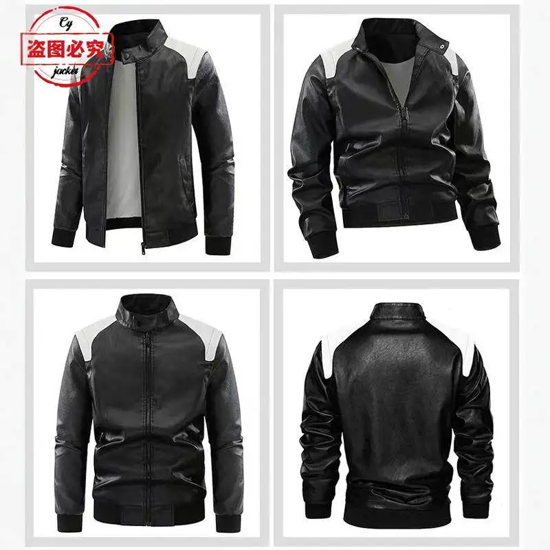 Husqvarna Motorcycle Logo Printed Riding Suit Contrasting Leather Jacket PU Leather Jacket Men's Husqvarna Jacket Racing Suit - view 4