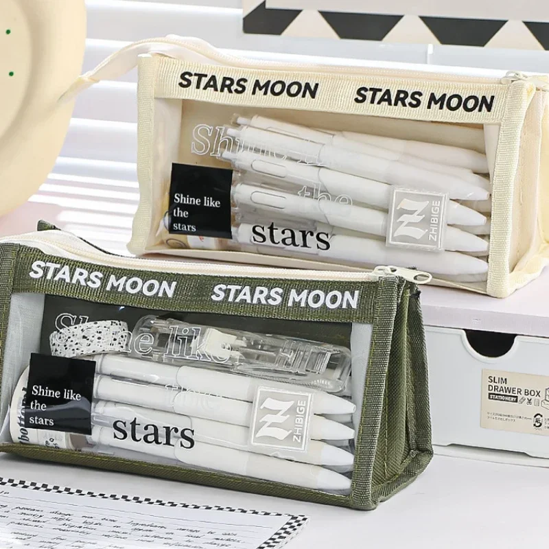 Triangle Three-dimensional Transparent Design Pencil Case New Large-capacity Pencil Case Student Simple Stationery Storage Bag