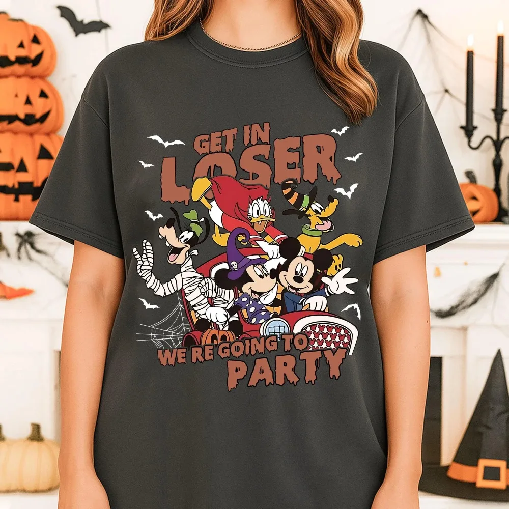 قميص Potdemiel Retro Mickey Friends Halloween 2025 Get in Loser Party Tee Not So Scary Disney Trip Outfit