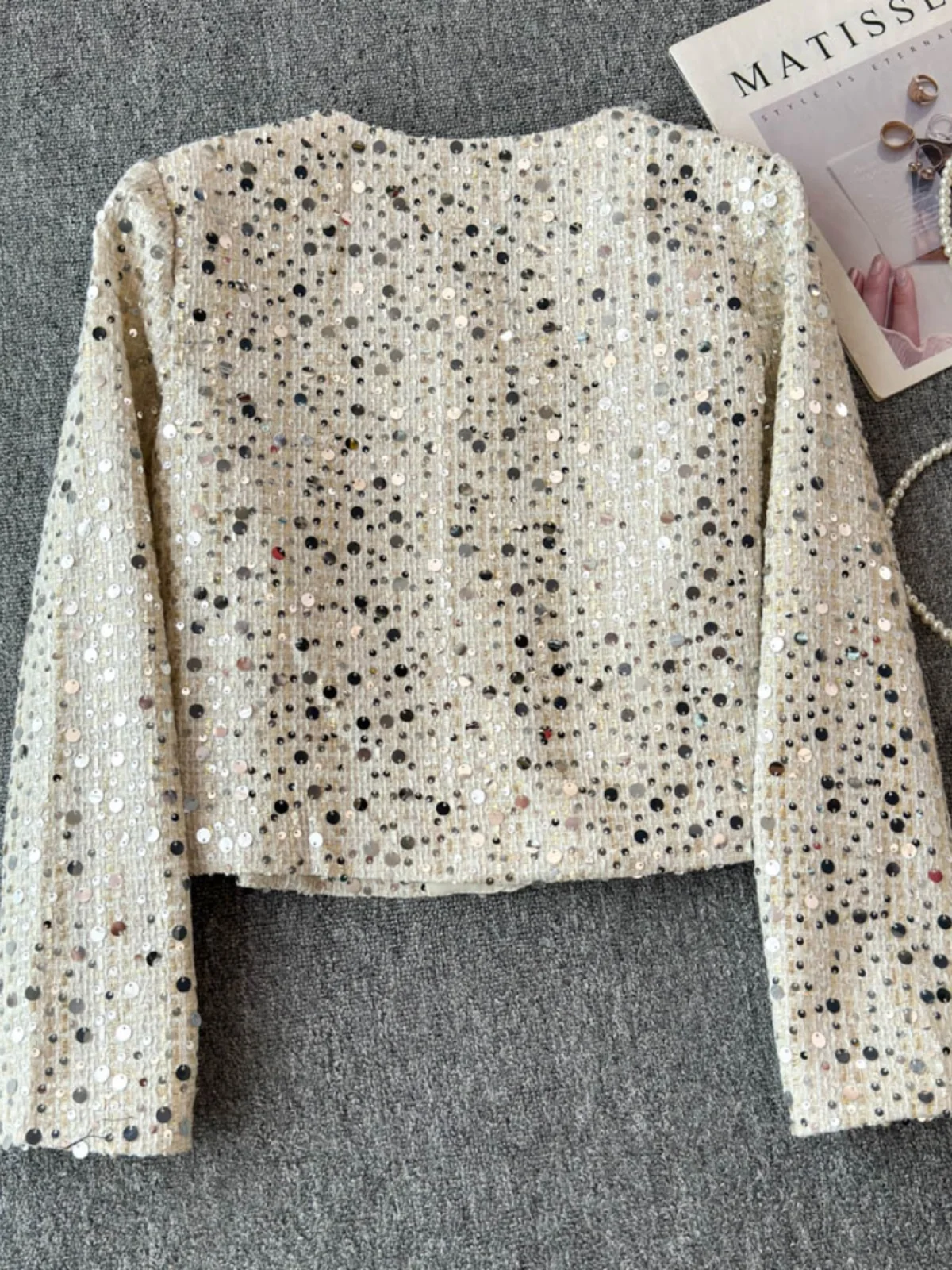 ein Sle ort Mantel Damen Winter New Heavy Embelliment Tweed Bright Pailletten Ort Top Damen Premium Feeling Ladylike