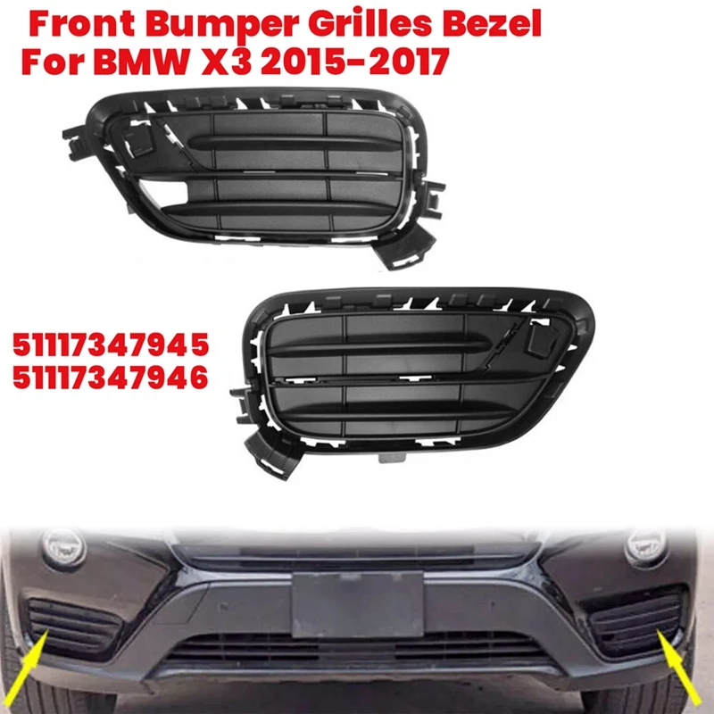 Car Front Bumper Face Bar Grille Bezel For BMW X3 2015-2017 Fog Lamp Grille Wind Mesh Trim Cover Frame