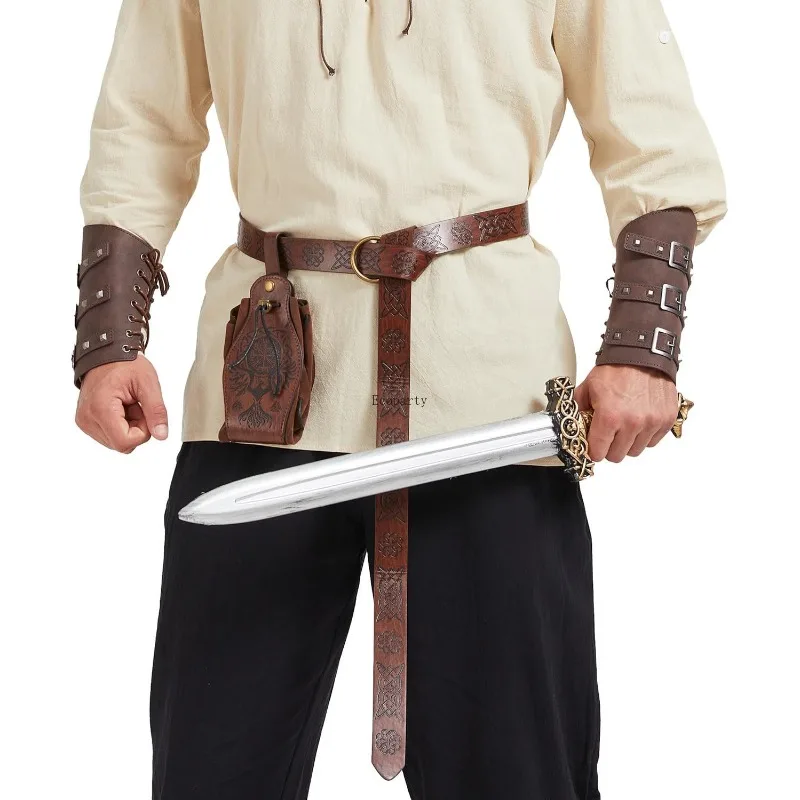Średniowieczny Wiking Rycerz Skórzany Pas Naramienniki Ochraniacze Ramion Pochwa Szal Męski Renesansowy Kostium Akcesoria disfraz para adulto