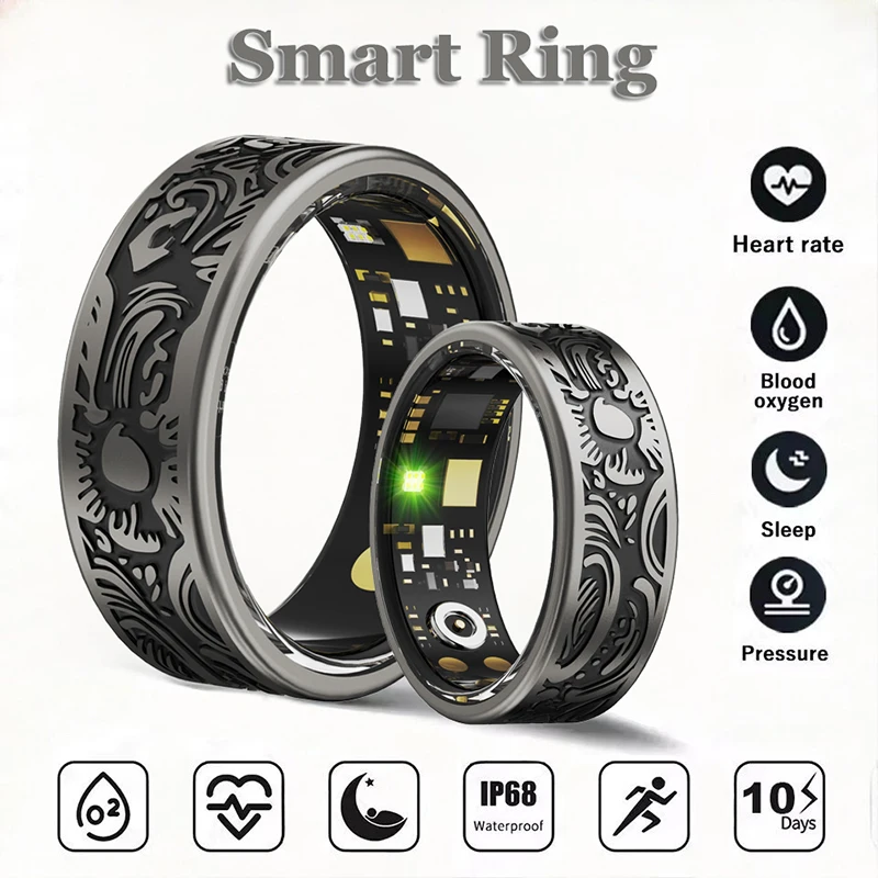 New Wearable Smart Ring With Pattern Multiple Sport Health Tracker Heart Rate Sleep Blood IP68 Waterproof Battery Life to 8 Days