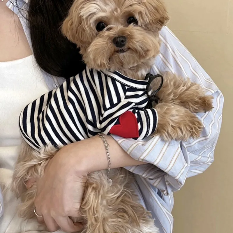 Dog Vest for Small Dogs Pet Dog Clothes Summer Cooling T Shirts Cotton Heart Striped Dog Undershirts Cats Chihuahua Thin Hoodies