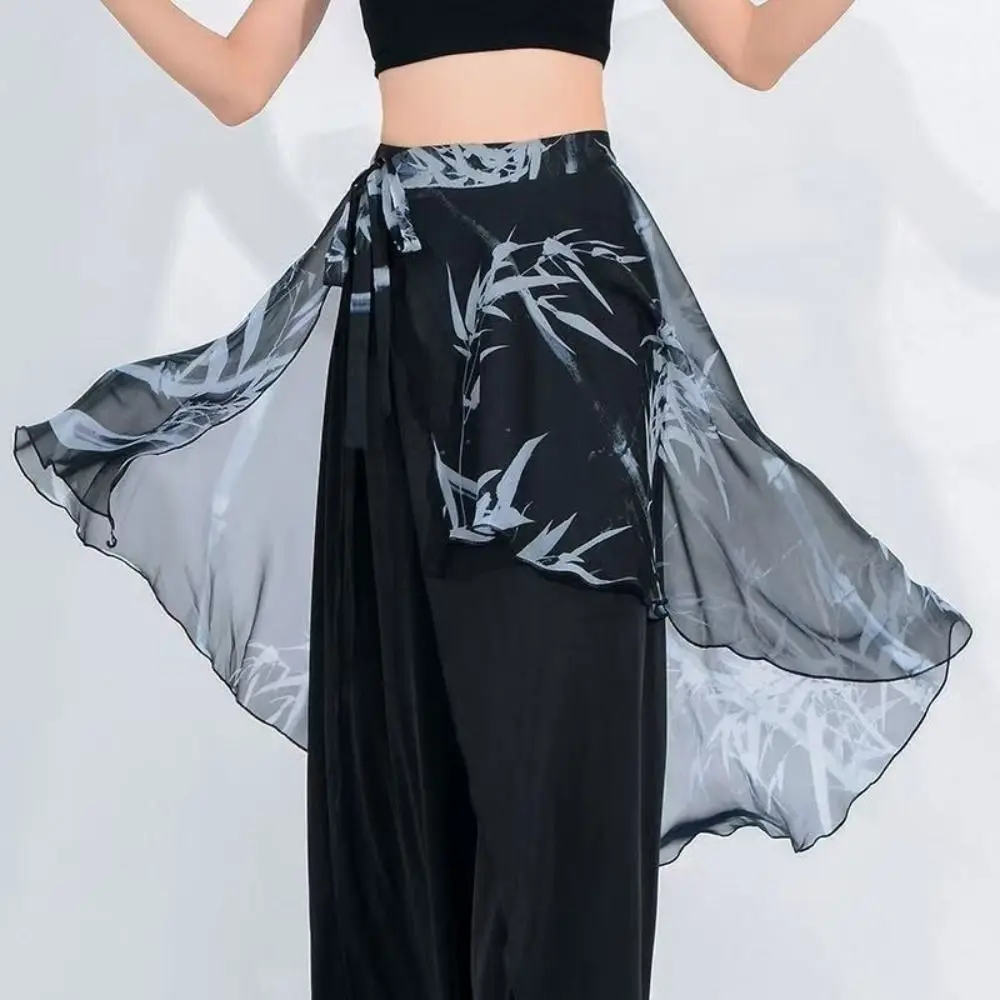 High Waist Chiffon Wrap Skirt Scarf Lightweight Irregular Side Slit Dance Wrap Tie Skirt Plant&Flowers Pattern See Through