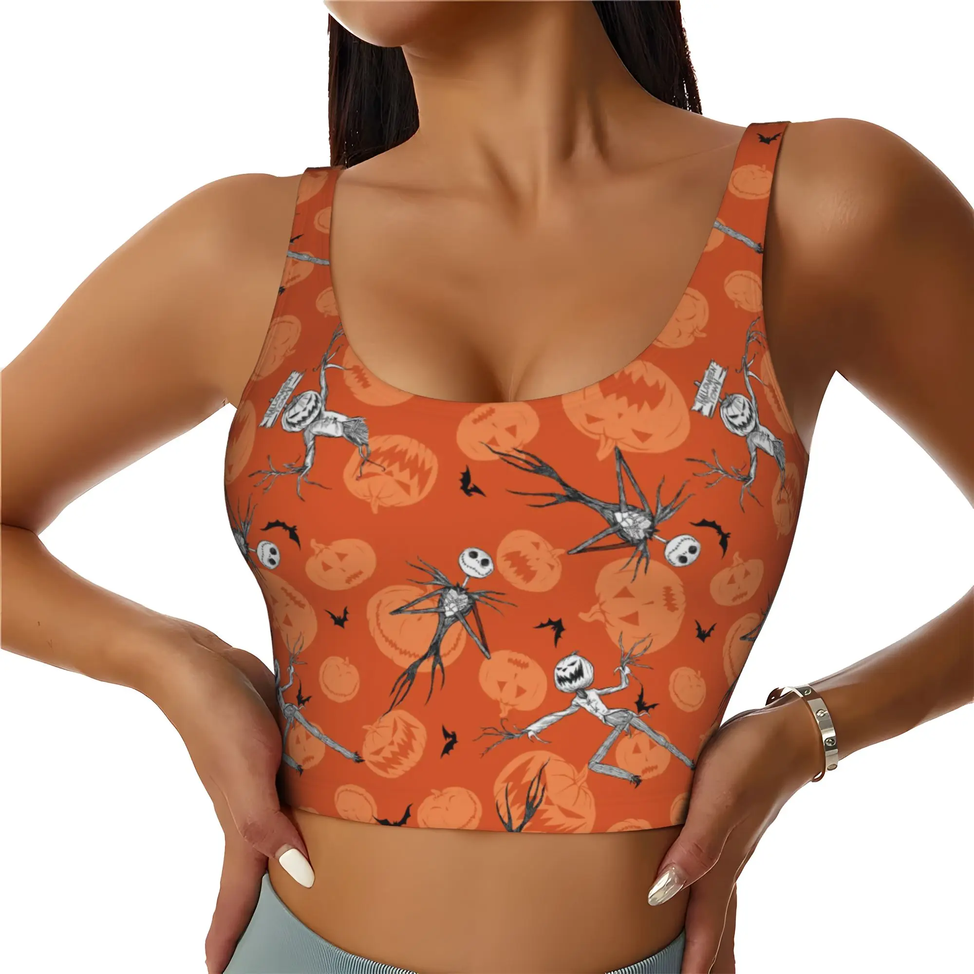 Custom Skellingtones Skull High Impact Sports Bras Women Halloween Horror Seamless Workout Yoga Crop Tank Tops