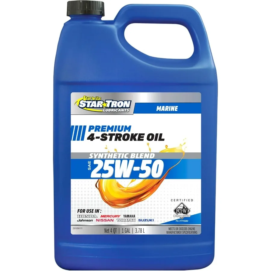 زيت المحرك Star Tron Premium 4-Stroke SAE 25W-50، مزيج صناعي، معتمد من FC-W، درجة بحرية #1