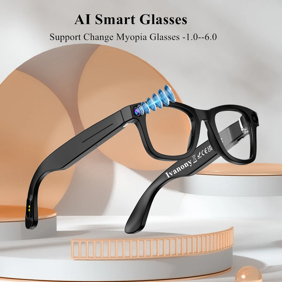 

AI Smart Glasses Prescription Lenses Voice Call 800W HD Camera AI Image Recognition 1080P Video Shooting Bluetooth Eyeglasses