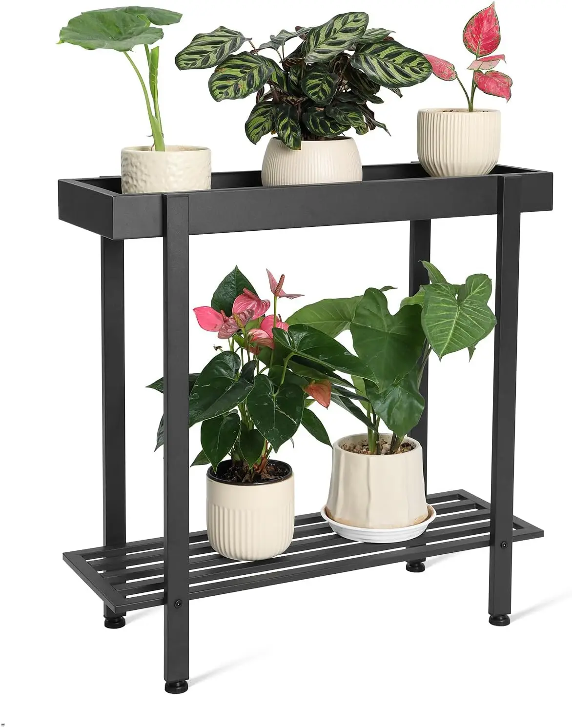 

Двухуровневая металлическая подставка для растений с поддоном для использования в помещении и на улице, 26 дюймов (длина) x 8,66 дюймов (ширина) x 24,40 дюймов (высота), черная.