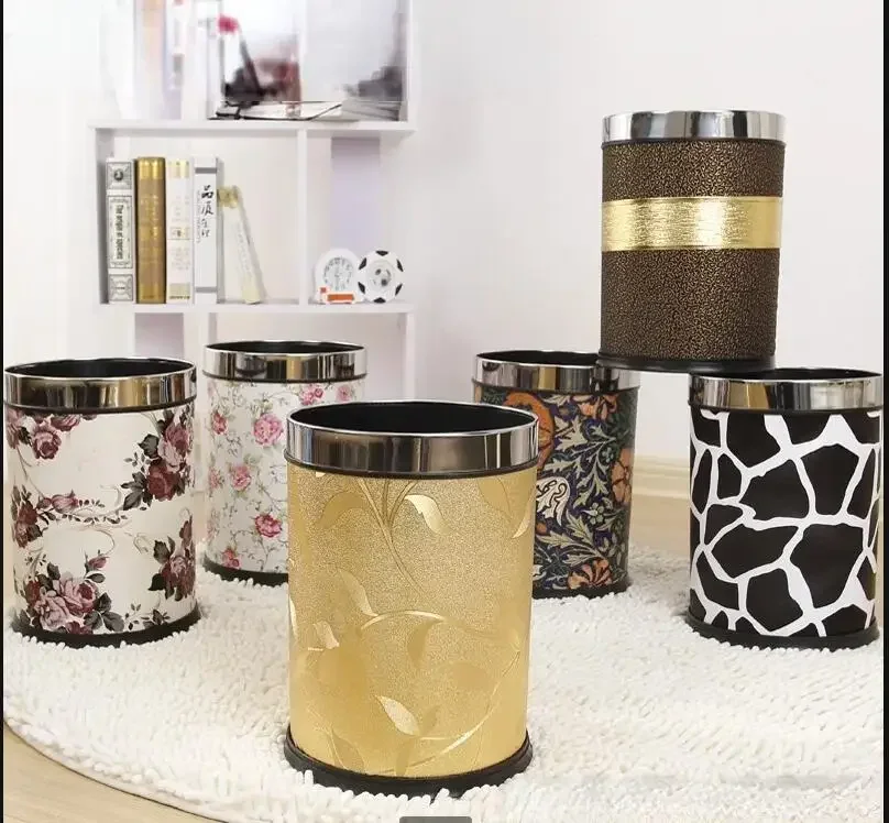 

Trash Can Without Lid Plastic Leather Garbage Can Home Waste Bins Wastebasket Kitchen Trash Bin Round Garbage Bin Storage Bucket