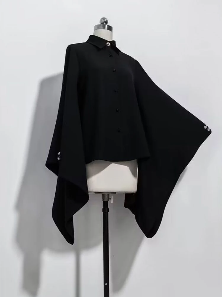 Harajuku masculino e feminino blusas pretas 2025 primavera y2k estética camisas vintage streetwear casual feminino plissado manga blusa topos