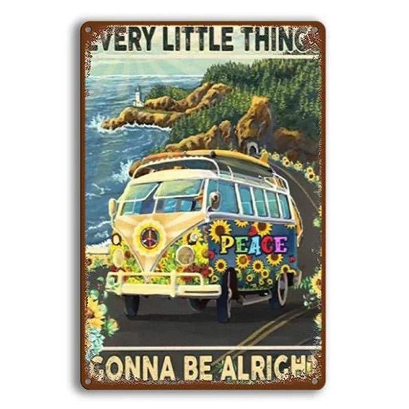 Camping Car Beach Summer Peace Bus Vintage Tin Sign Metal Decoration Poster Plaque Bar Garage Home Wall Plate Art Signs Decor