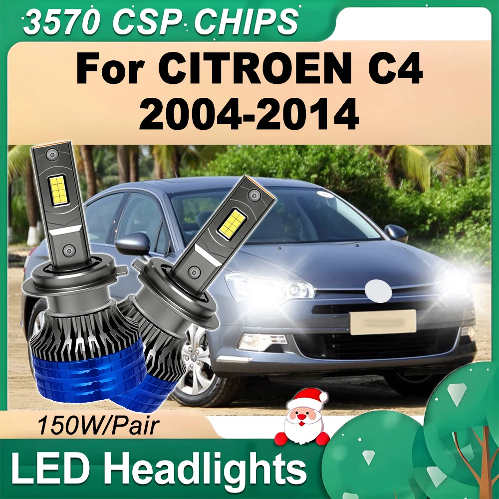 

2 шт., 150 Вт, 6000K, белые светодиодные фары H7 с двойной медной трубкой и турбовентилятором, автомобильные фары с чипами 3570 CSP для CITROEN C4 2004-2014 гг.