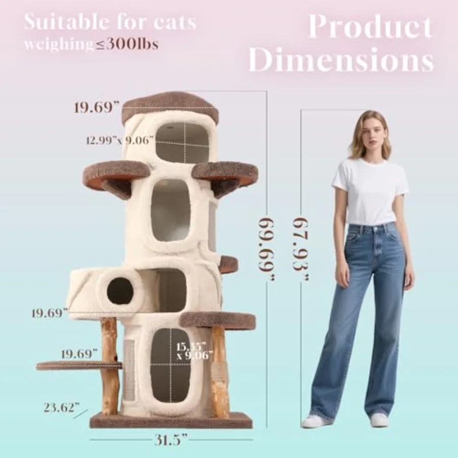70 Heavy Duty Cat Tree for Large Cats with Toys All-in-One Cat Tower Featuring Multiple Cat Perches Tall Scratching Post Durabl