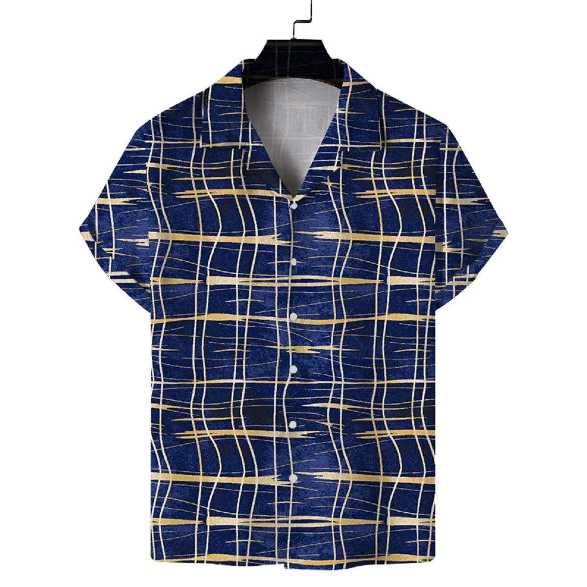 여름 남성 쿠바 칼라 반팔 셔츠 플래드 프린트 캐주얼 편안한 올매치 남성 셔츠