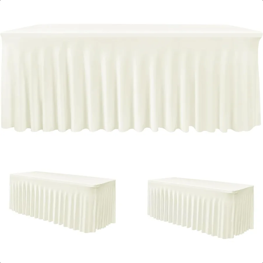 

6ft Spandex Table Skirts for Desert Table Fitted Stretch Tablecloth 30x72 Inch Ruffle Design WrinkleFree Spandex Tablecloth for