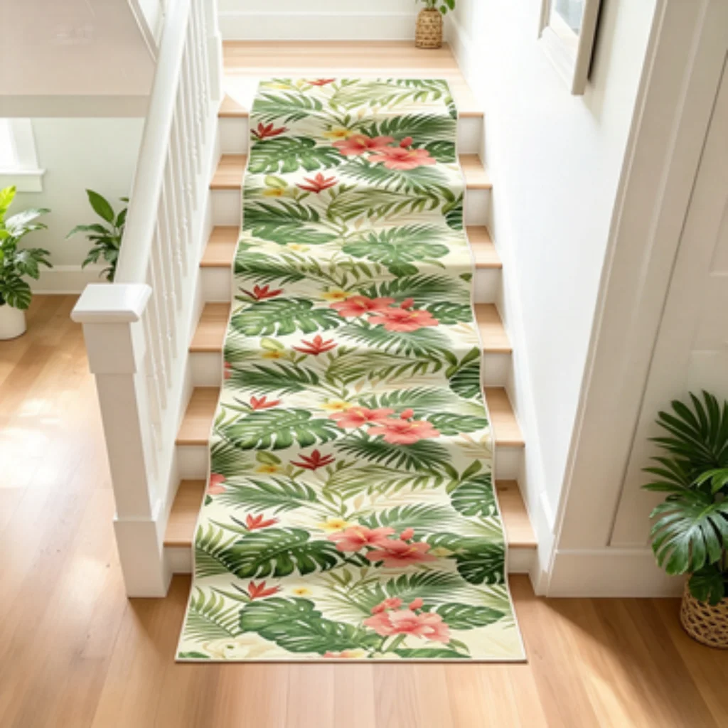 Self-adhesive Long Stair Runner Mat, Shock-dampening Anti-slip Size Adjustable Washable Stair Step Protector.