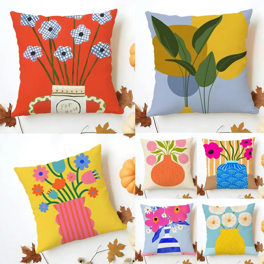 Fragrant Pink Flower Market Vase Floral Plant Cushion Cover Washable Linen comfort Soft  for Sofa Bed Cozy Home Room Decor