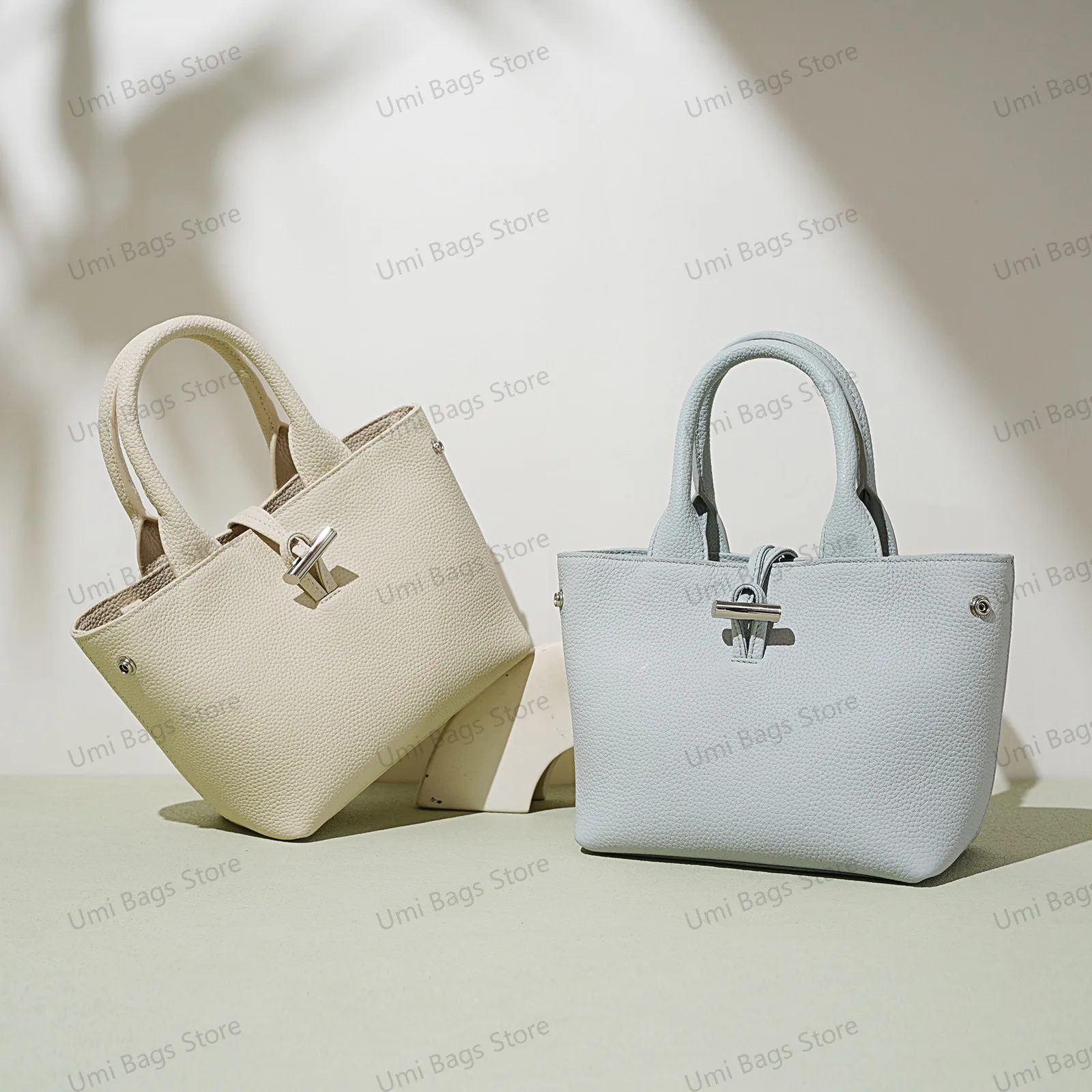 

2025 Women's Handbag New Light Luxury Mini Bucket Bag Soft Genuine Leather Top Handle Shoulder Pack Unique Stylish Versatile