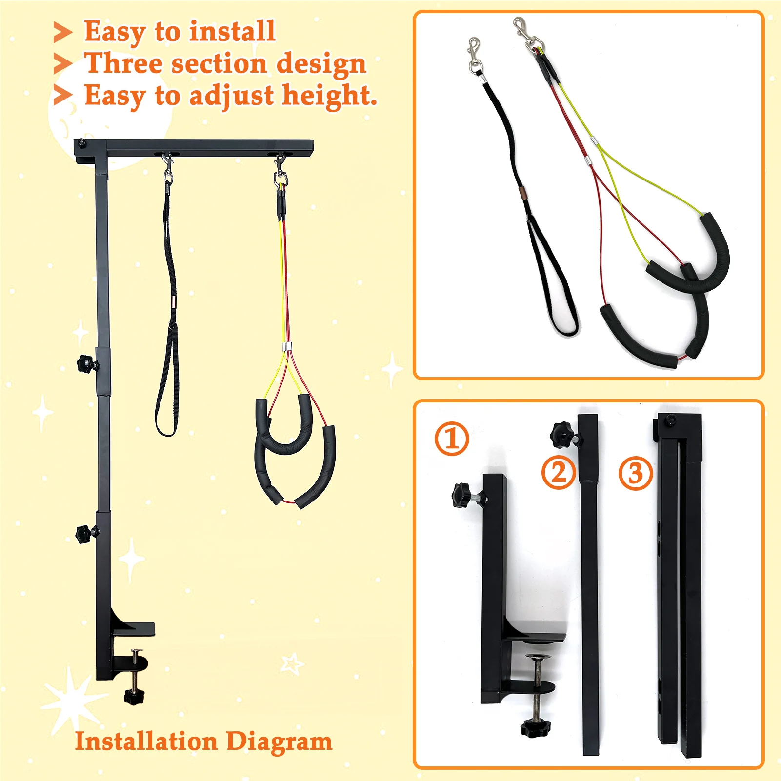 ارتفاع ذراع طاولة العناية بالكلاب قابل للتعديل، حامل لا للجلوس، تصميم مكون من ثلاثة أقسام مناسب للكلاب المتوسطة والصغيرة والقطط