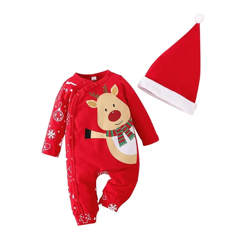 Baby Christmas Costume Romper 2PCS Set Infant Kids Boys Girls Cotton Girls Jumpsuit Long Sleeves Outift Clothes 6 12 18 24 Month