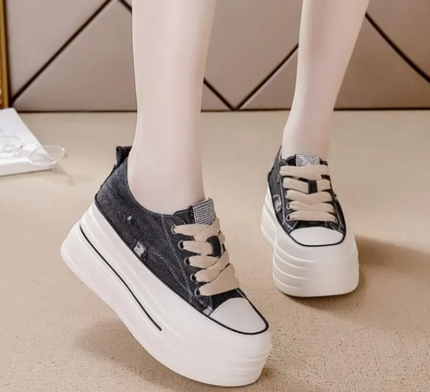 

Женские туфли на танкетке 6 см, кроссовки из джинсовой ткани, весна-лето-осень, женская повседневная обувь Zapatos De Mujer 2024