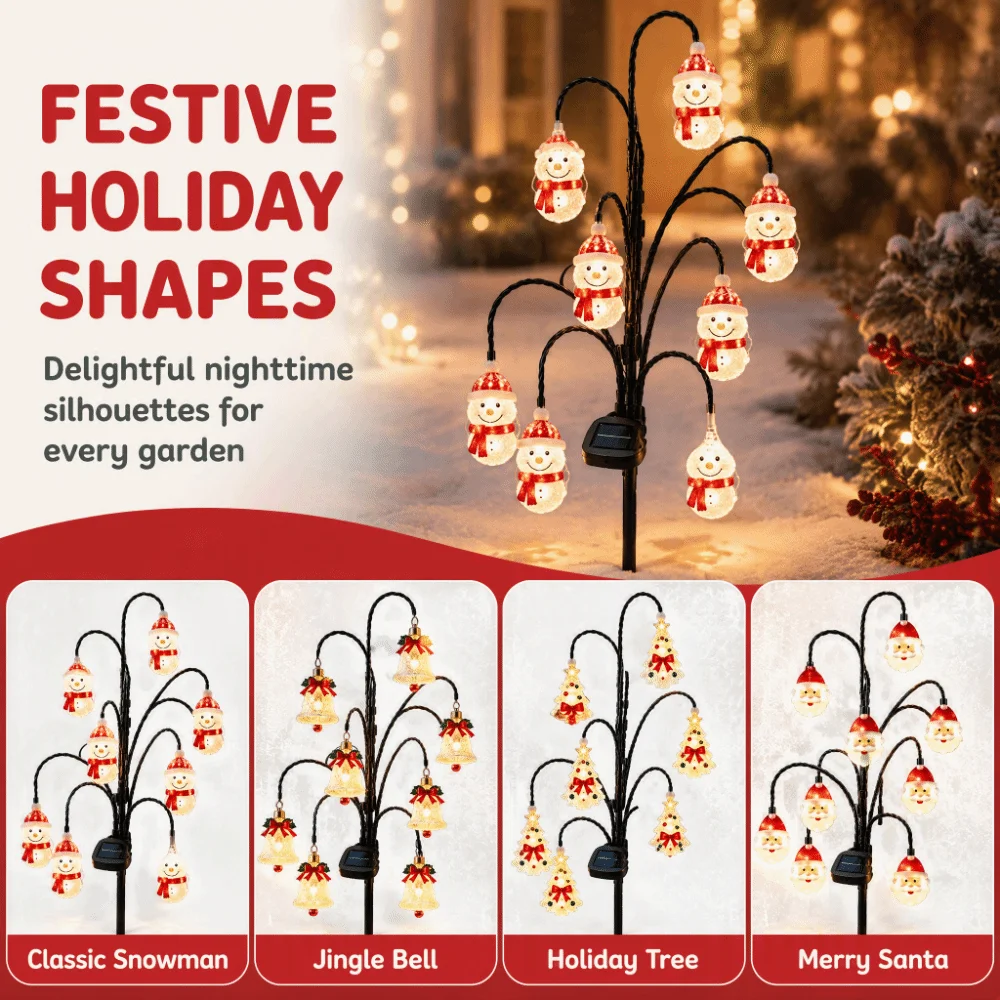 Auto-On Christmas Solar Stake Lights Weatherproof Design Solar Powered Christmas Decorative Lights Sealed Design