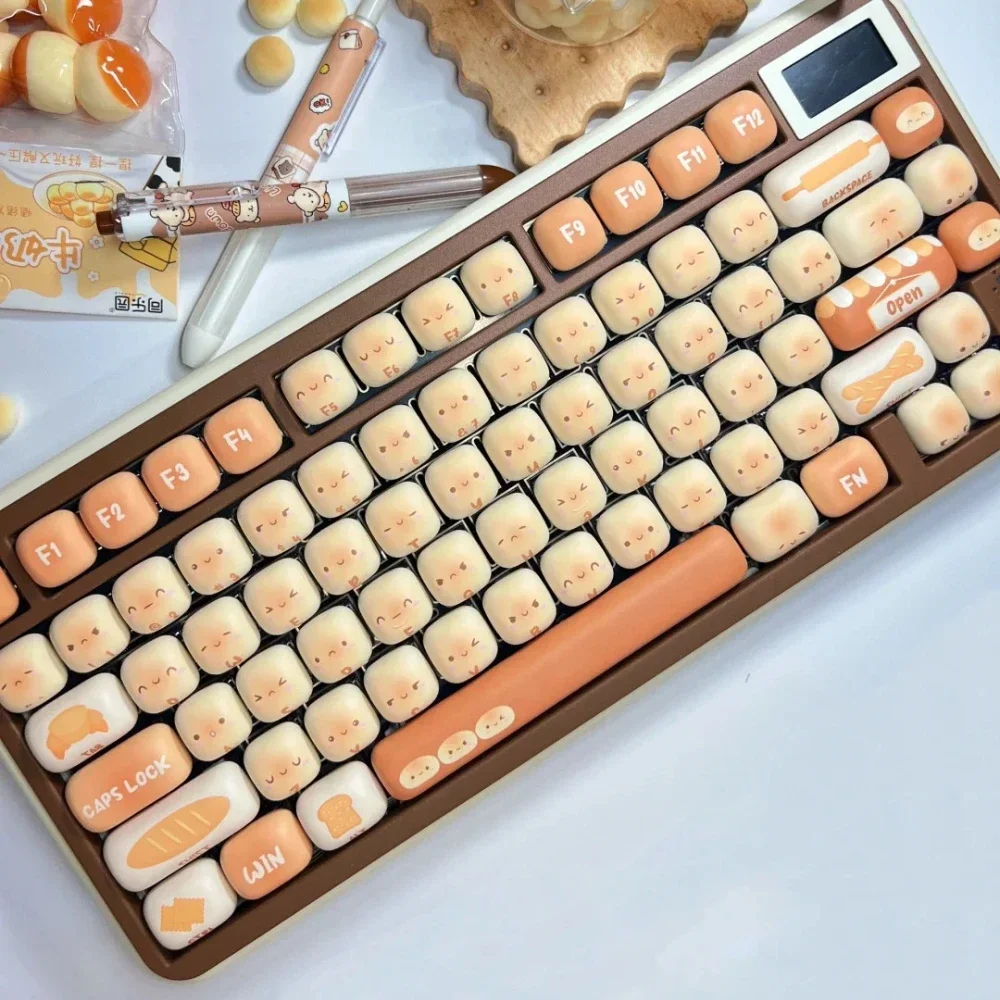 Imagem -03 - Bonito Pão Keycap 138 Teclas Mog Pbt Sublimação Térmica Redonda Mantou Keycaps para Faça Você Mesmo Teclado Mecânico Ergonômico Chave Bonés Presentes