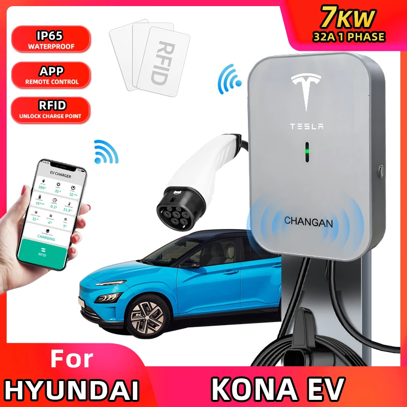 Tesla 3-фазное EV IEC62196-2 Type2 7KW 32A Автоматическое быстрое зарядное устройство для автомобильного аккумулятора для Hyundai Kona Автомобильное зарядное устройство Pile Connect Phone Tesla 3-фазное EV IEC62196-2 Type2 7KW 32A Автоматическое быстрое зарядное устройство для автомобильного аккумулятора для Hyundai Kona Автомобильное зарядное устройство Pile Connect Phone