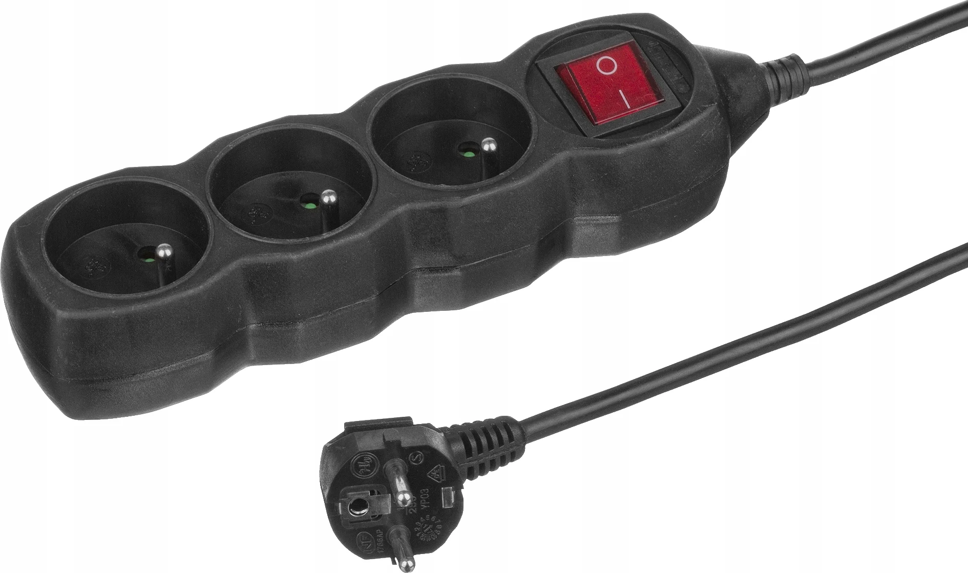 230V IP20 3-socket stripverlenger 1,5 m grafiet