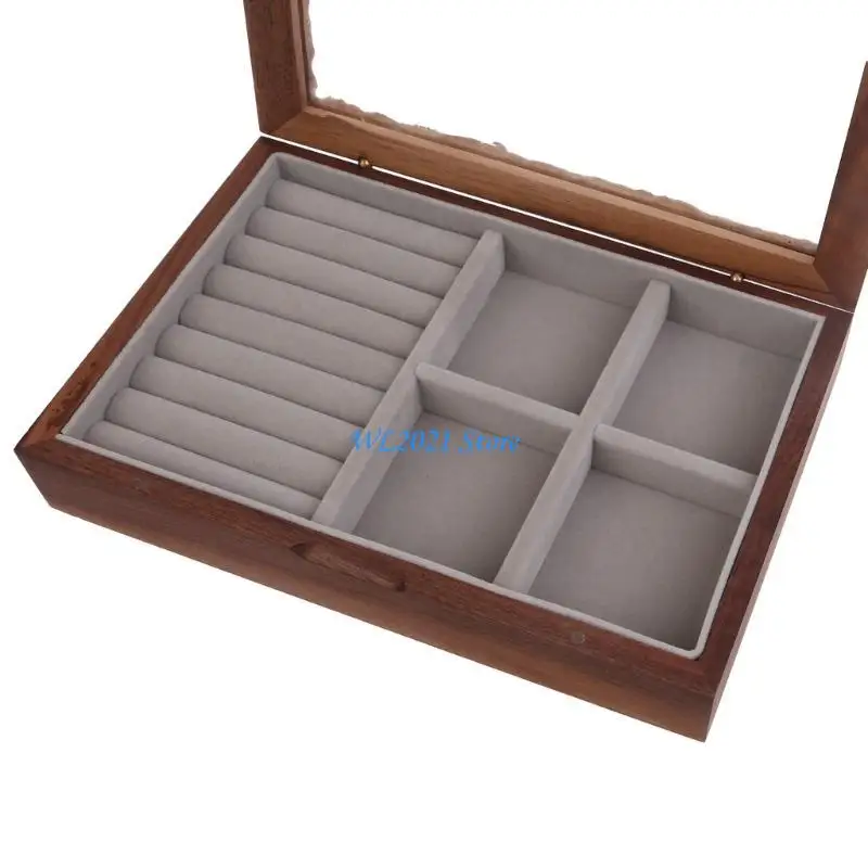 G5GC Glass Glass Dustproof Cover Box صناديق المجوهرات الخشبية الصلبة للنساء Rings Rings Box Jewelry Storage