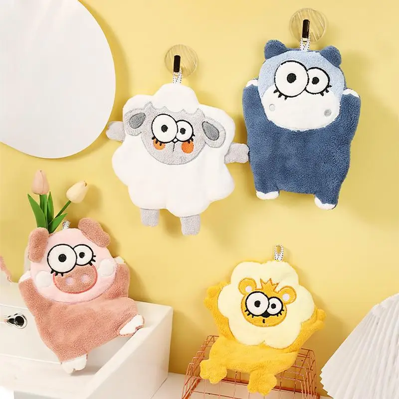 Cartoon Hand Towel Cute Animal Coral Fleece Bathroom Hand Bath Towel Highly Absorbent Tea Towels Dish Cloth With Loop For