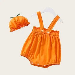 2024 2pcs Summer Baby Bodysuit Solid color Persimmon Shape Sling One-Pieces with Hat Cute Baby Outfits