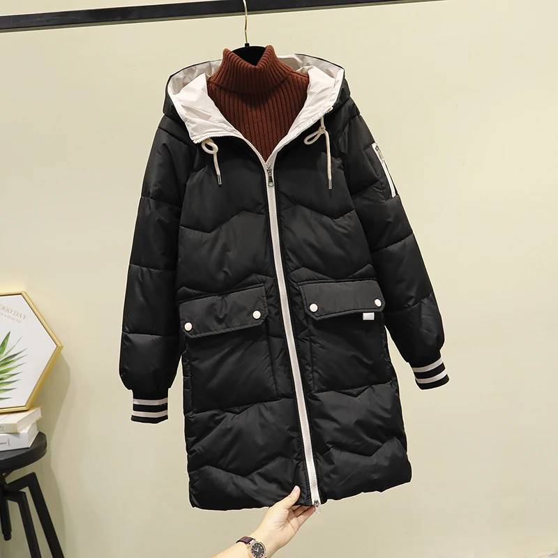 Mid-length Down Padded Jackets Women\'s Winter Warm Cotton Coats Parkas 2022 New Korean Loose Thickened Hooded Outerwer