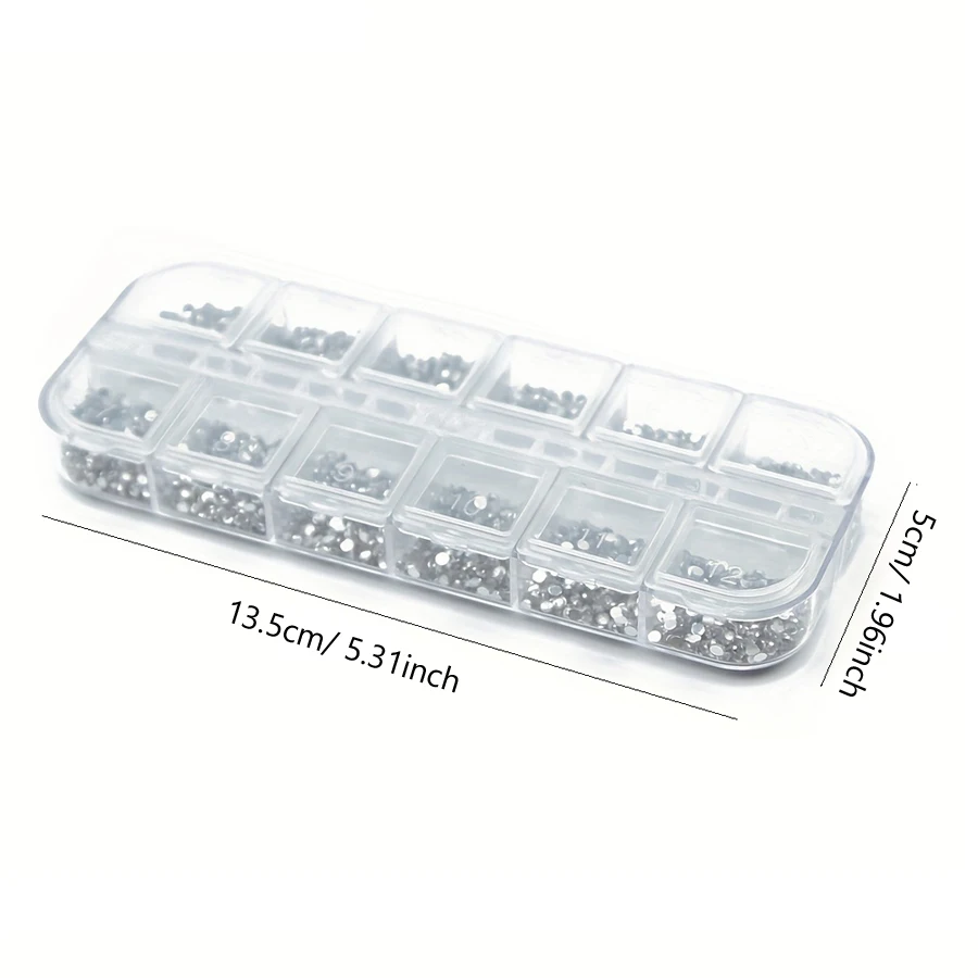 3000Pcs 1.5mm Clear Silver Rhinestones, Flatback Nail Gems, with Storage Organizer Box for DIY Nail Art Decoration